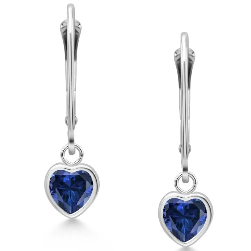 925 Sterling Silver 1.60 Cttw Blue Sapphire Heart Leverback Drop Earrings